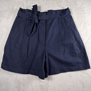 Boden Paperbag Waist Linen Blend Shorts Navy Tie Belt NWT Women's US 16 18